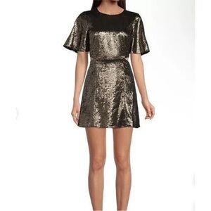 French Connection Alara Metallic Gold Cut out Mini Dress